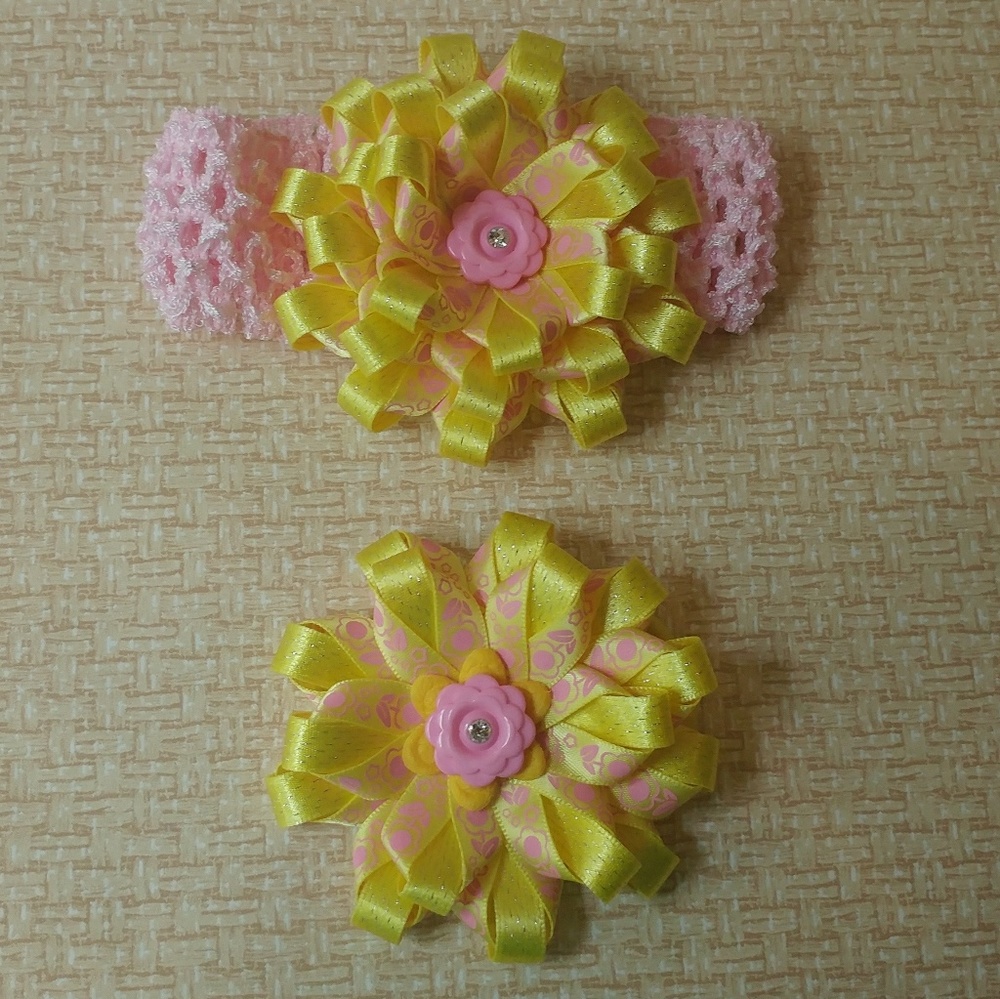 ✨Handmade✨ Bright Yellow Headband and Hair Tie Set
